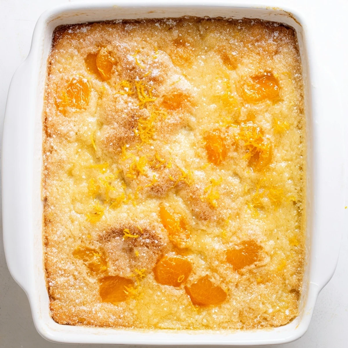 Golden citrus lemon dump cake with bubbling fruit filling and buttery yellow cake topping