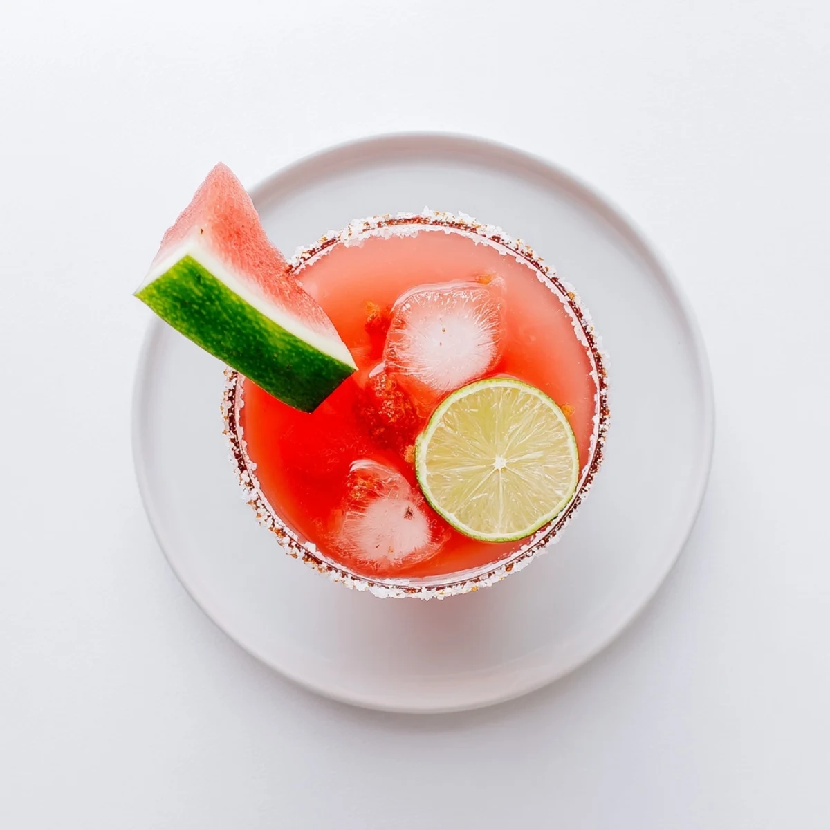 Pitcher of blended watermelon margarita mocktail poured into chilled glasses with colorful fruit garnish