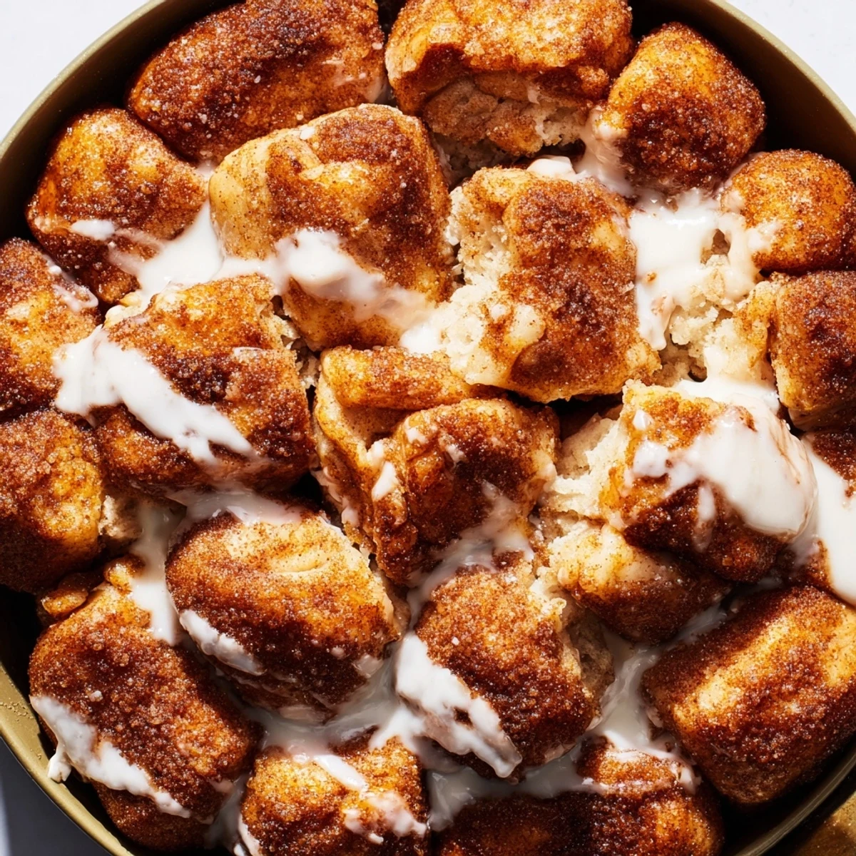 Baked high protein monkey bread displaying tender dough balls covered in spiced cinnamon sugar mixture