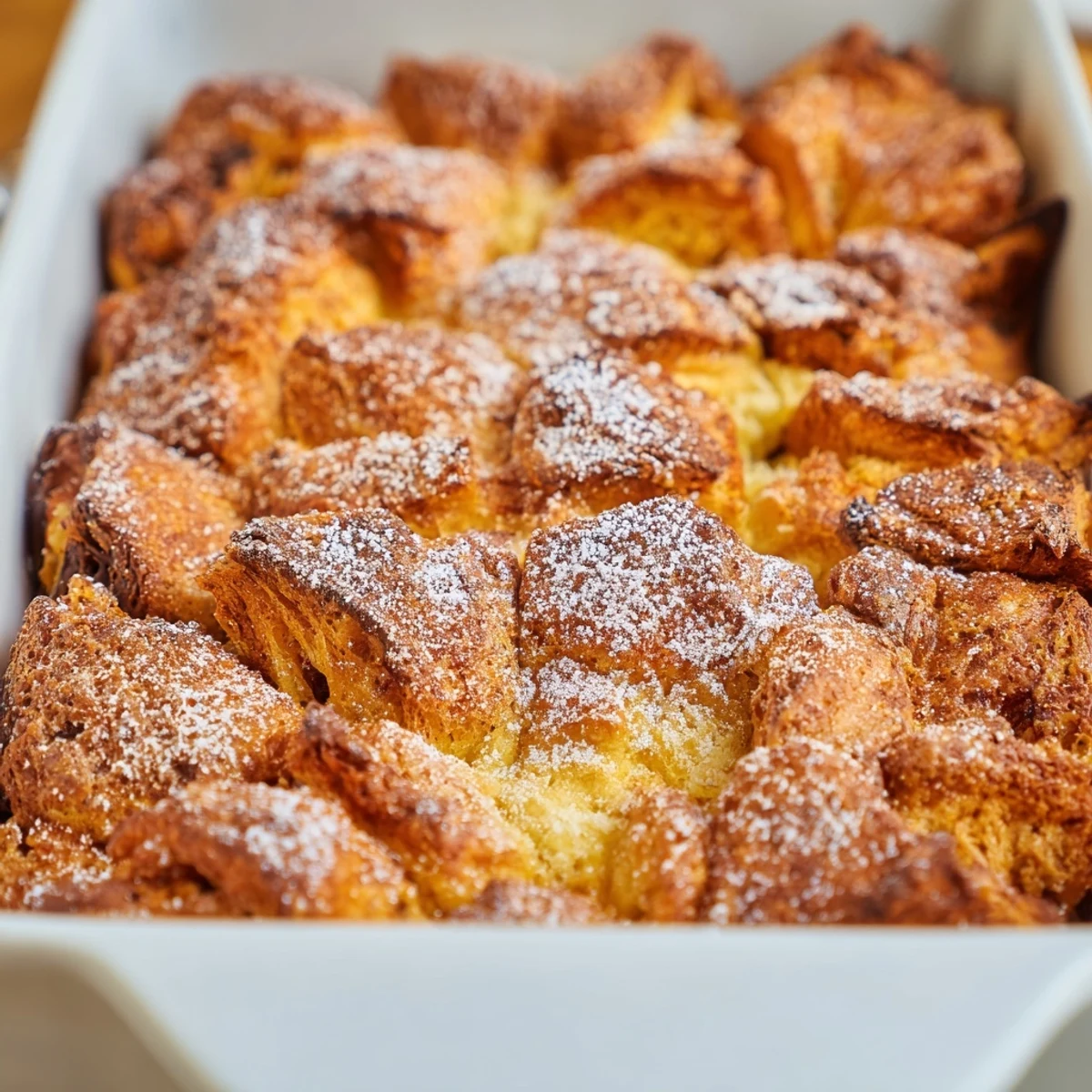 Buttery croissant pieces baked in rich vanilla custard with semi-sweet chocolate chips