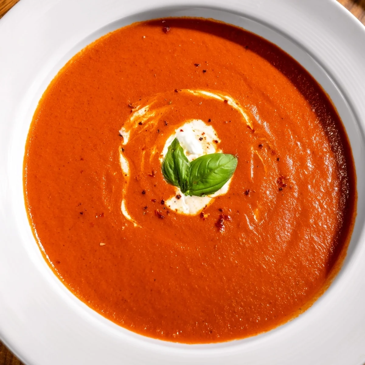 Steaming fire roasted tomato soup with swirling cream served alongside crusty grilled cheese bread