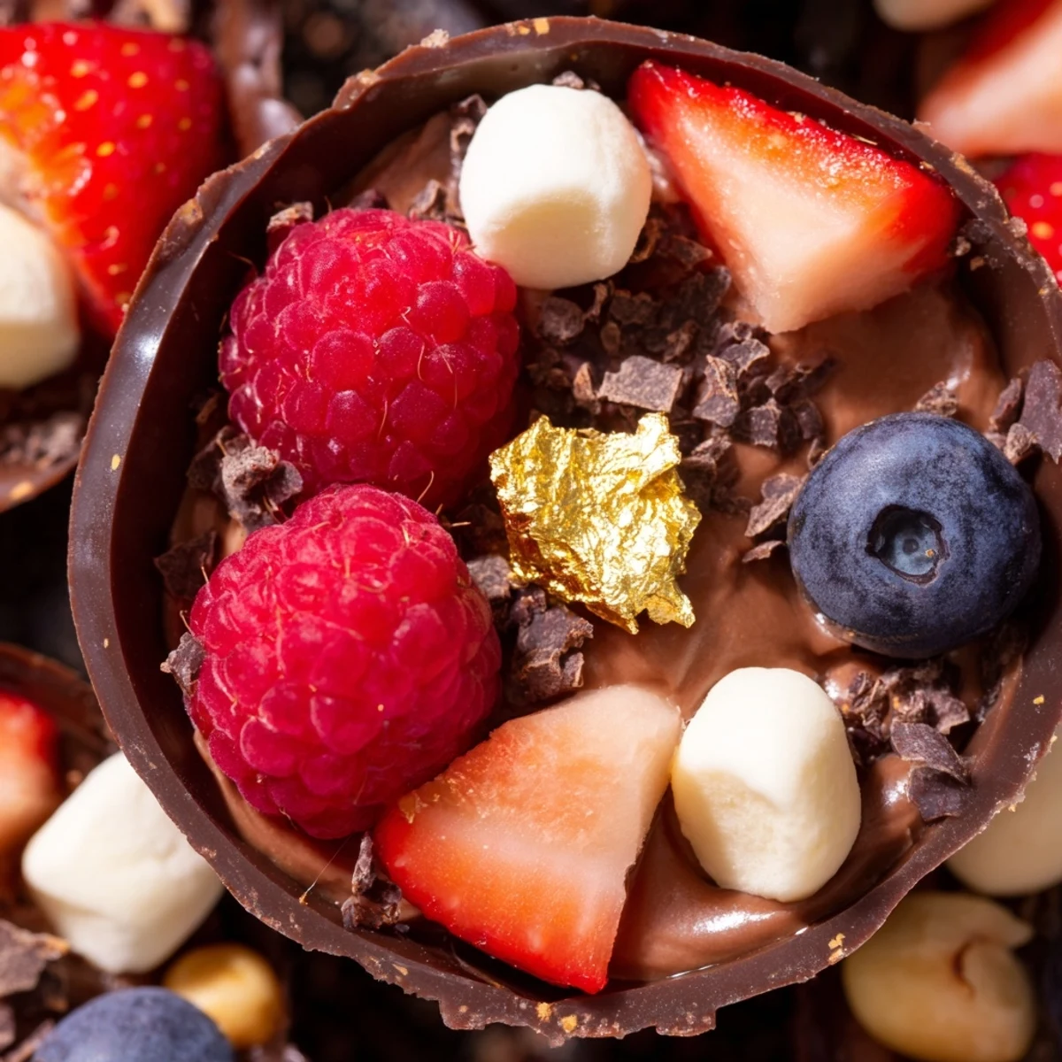 Dark chocolate grazing cups filled with silky mousse and topped with fresh colorful berries