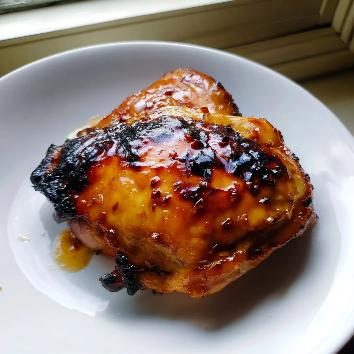 Crispy-skinned savory glazed chicken served over fragrant herb rice with roasted potato wedges