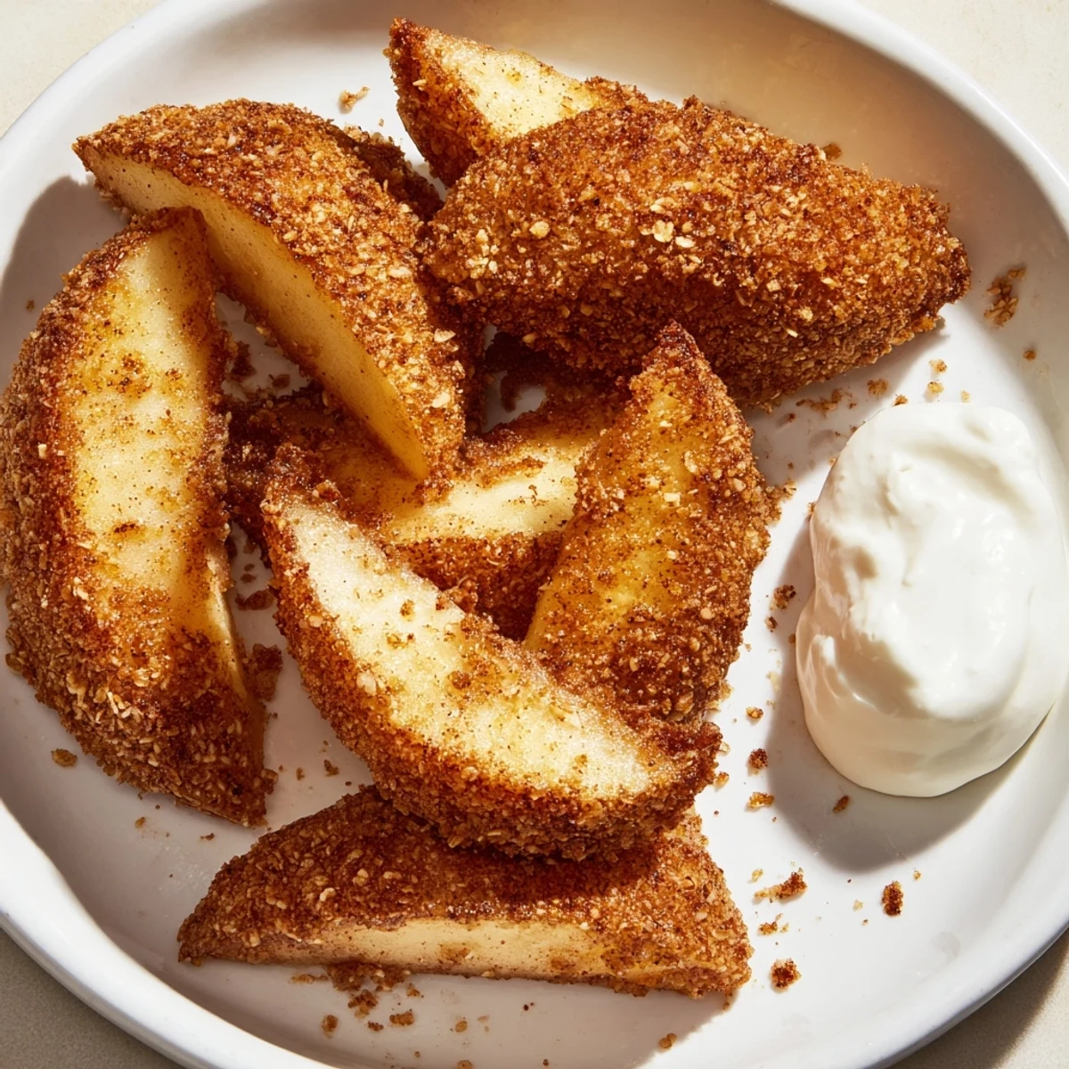 Tender caramelized air fryer apples topped with a dollop of whipped cream