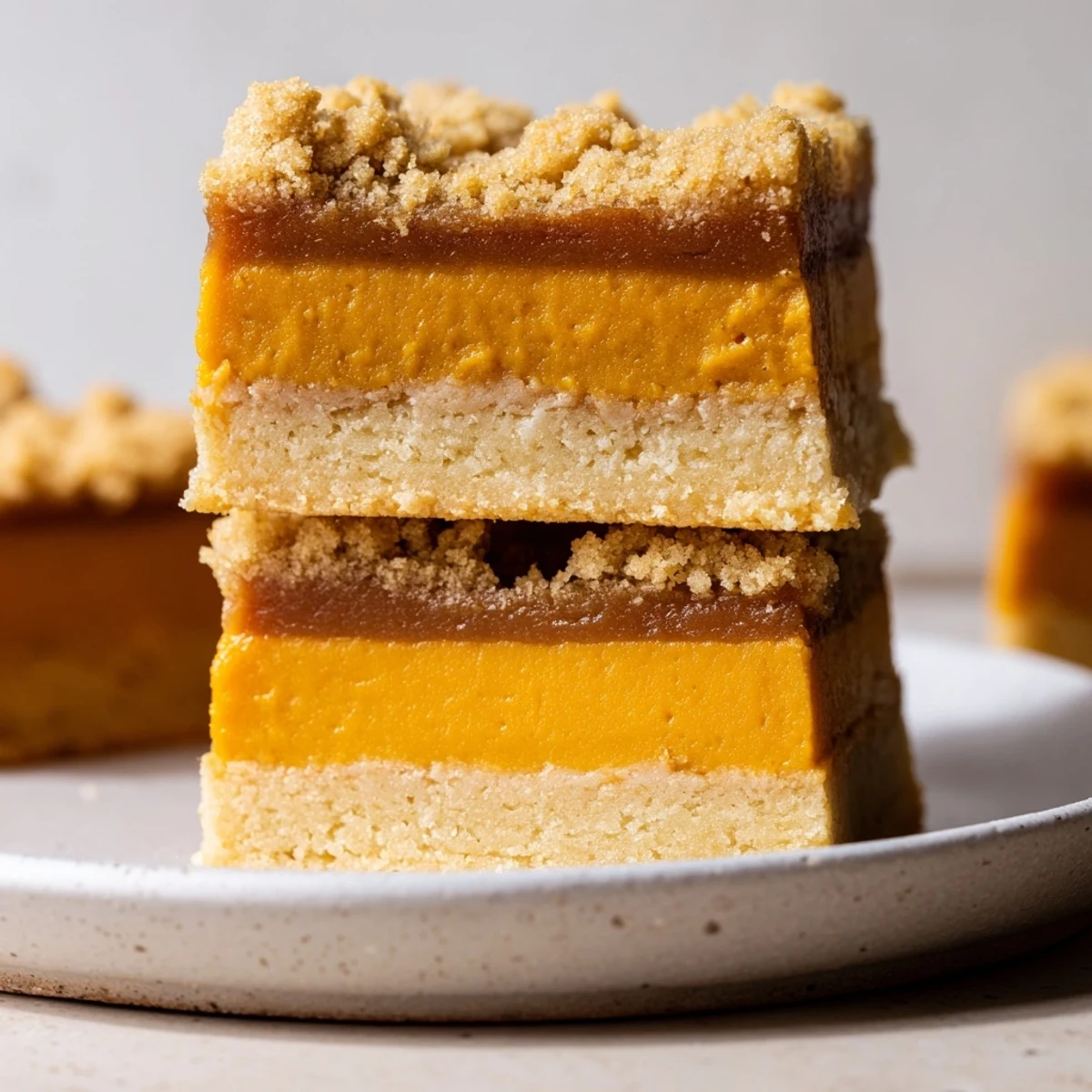 Brown Sugar Maple Pumpkin Butter Bars with golden streusel topping on a rustic baking sheet