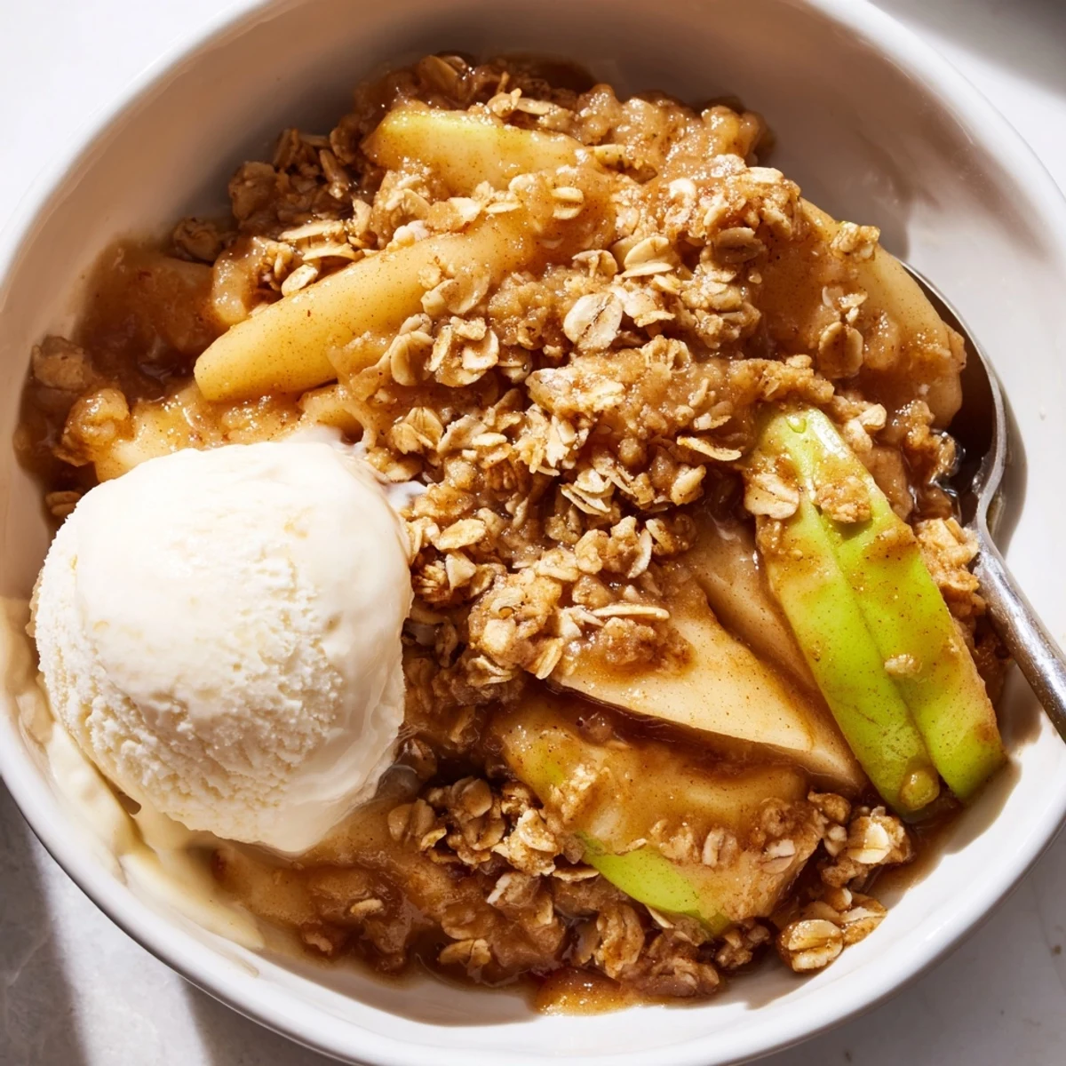 Golden oat topping over bubbling cinnamon apples in this easy Crockpot Apple Crisp
