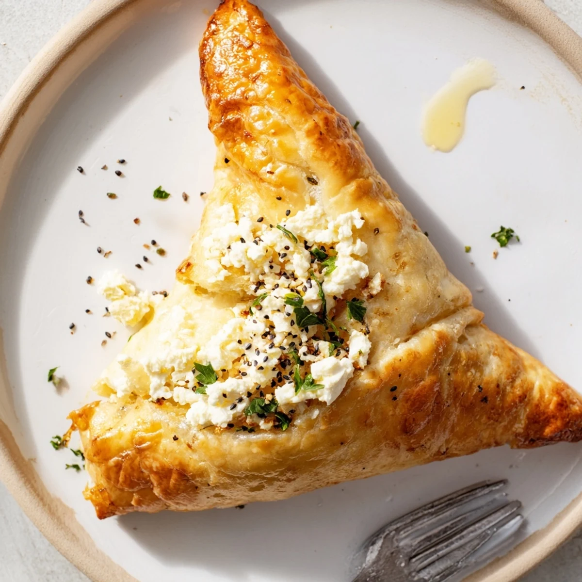 Warm Cheese Fatayer Recipe served on parchment, sprinkled with nigella seeds