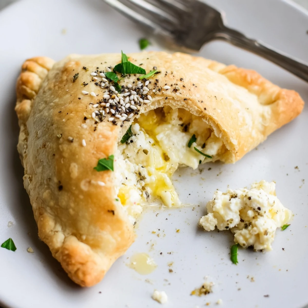 Hands tear into Cheese Fatayer Recipe, revealing gooey mozzarella and salty feta