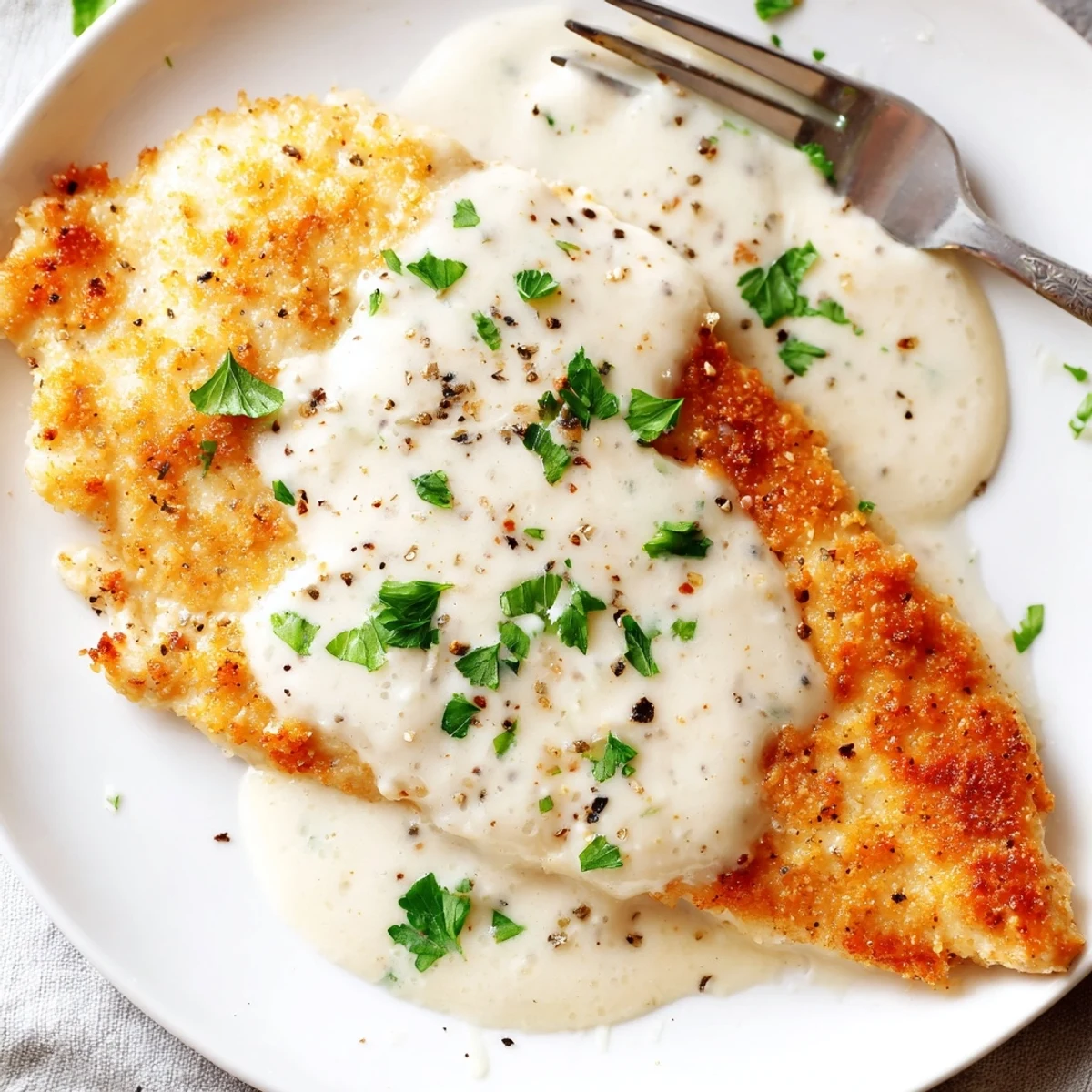 Caesar Chicken Recipe with golden baked chicken, creamy sauce and parmesan crust