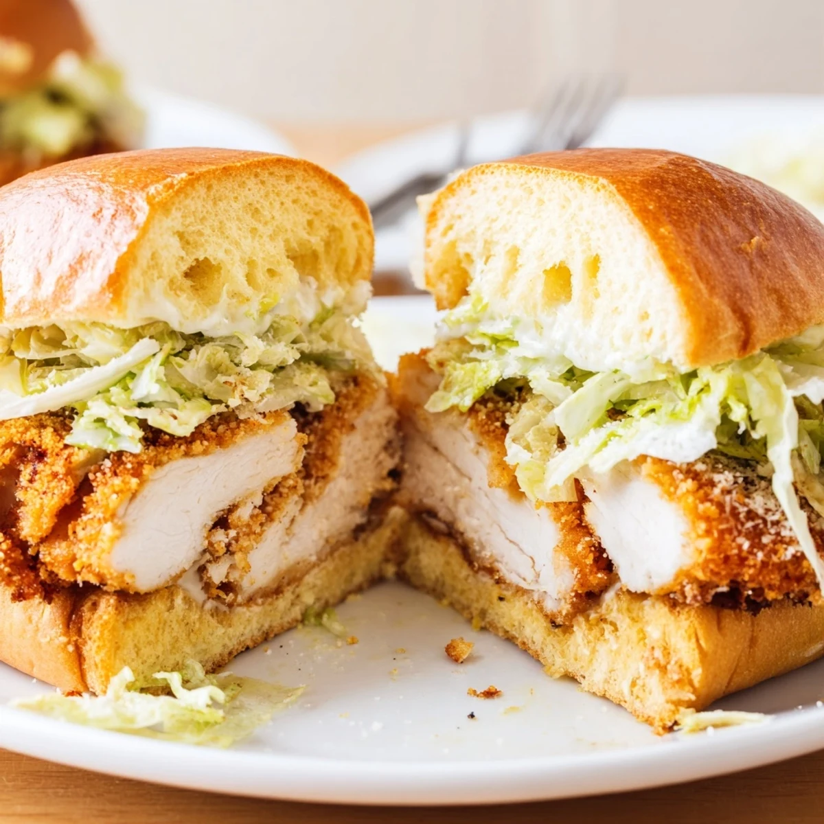 Crispy Chicken Caesar Sandwich with golden fried chicken, crunchy romaine, toasted brioche