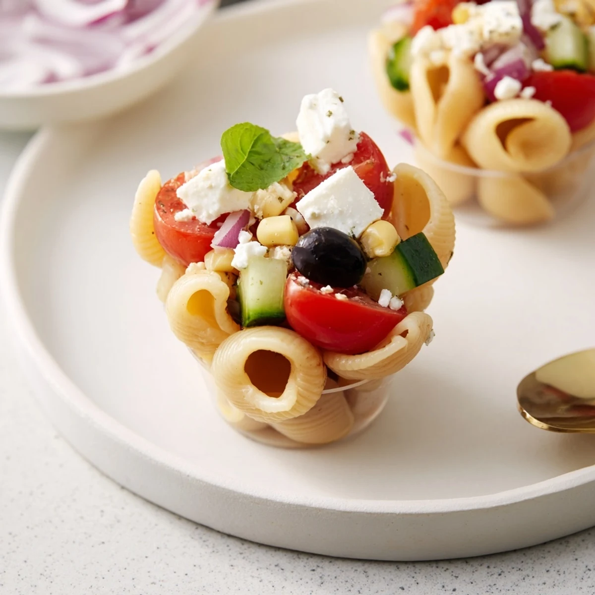 Make-ahead Pasta Salad Cups Recipe perfect for picnics, portable, bright Mediterranean flavors