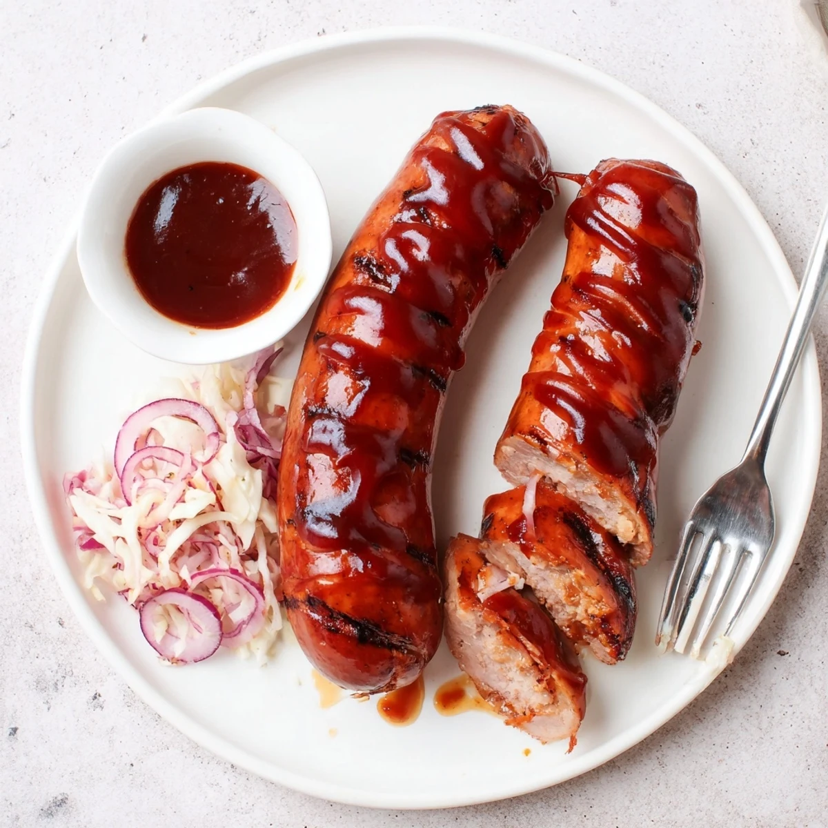 Caramelized grilled links brushed with tangy sauce — BBQ Sausage Recipe for cookouts.