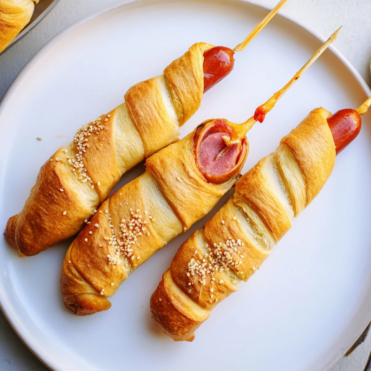 Family-friendly Firecracker Hot Dogs skewered like party poppers, sesame seeds glinting