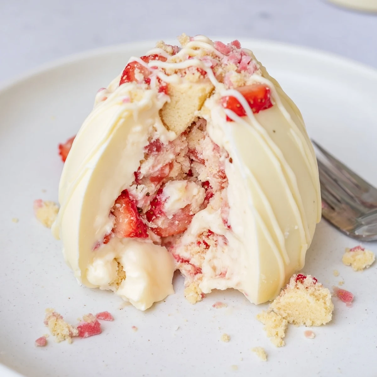 Chilled Strawberry Shortcake Easter Egg Bombs nestled on spring platter, drizzled with chocolate