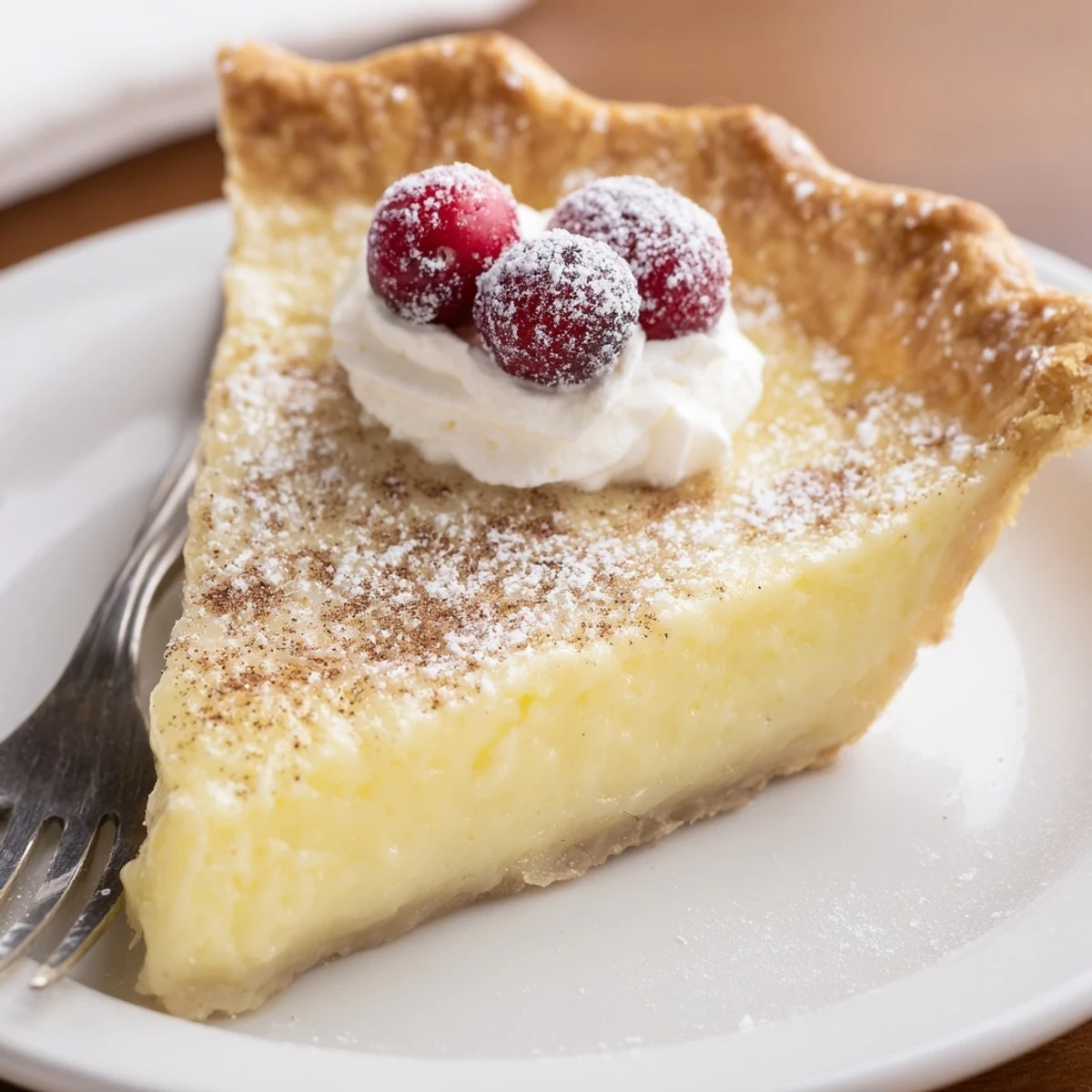Christmas Eve Custard Pie With Cinnamon Vanilla, silky custard, warm crust, festive