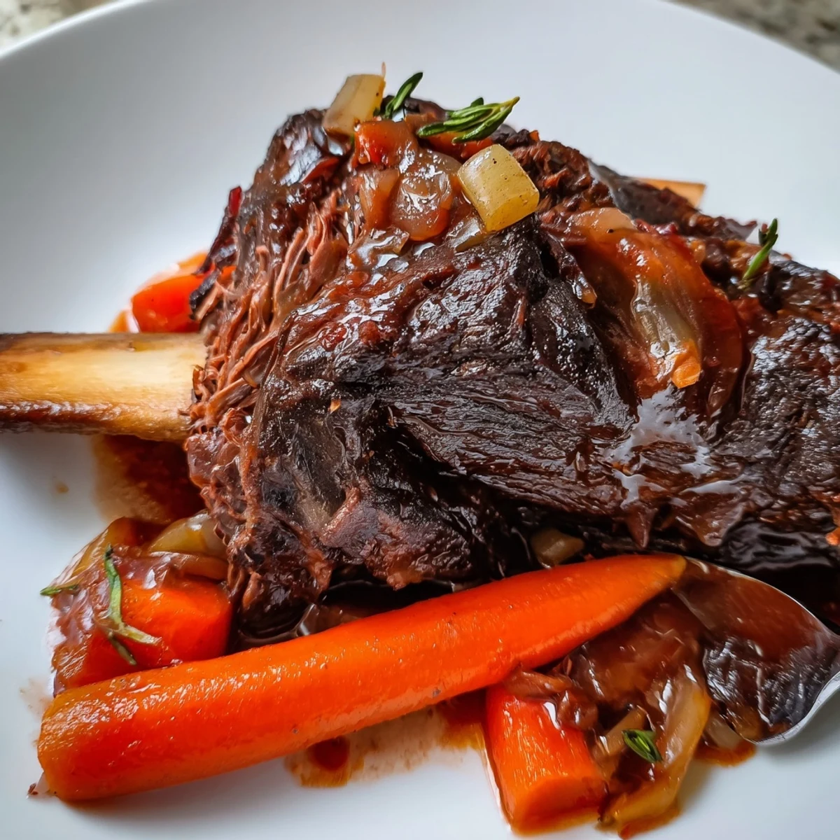 Tender Slow Cooker Beef Short Ribs falling off the bone in herb scented gravy