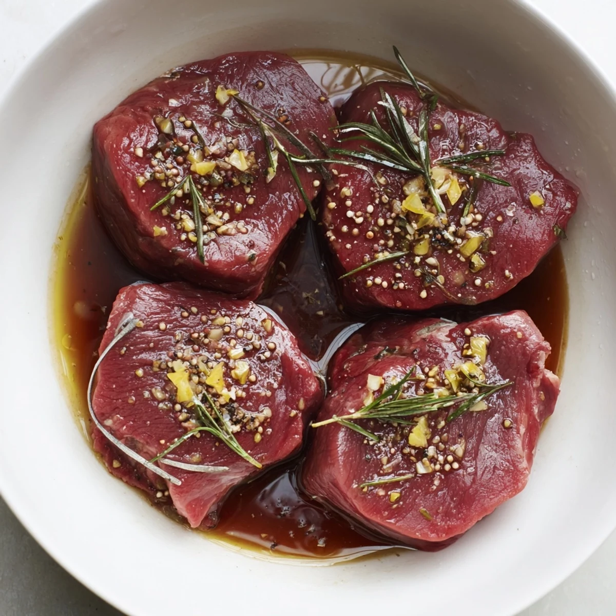 Zesty Steak Marinade coating ribeye before searing, savory-sweet brown sugar finish