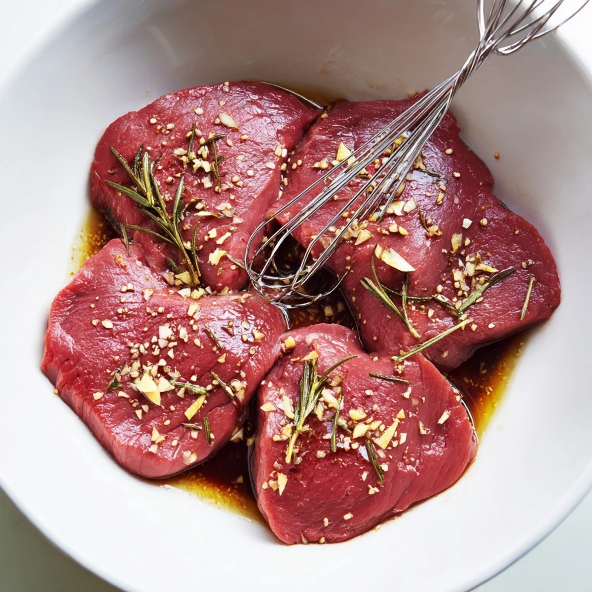 Homemade Steak Marinade in a bowl, tangy balsamic-lemon scent, whisked