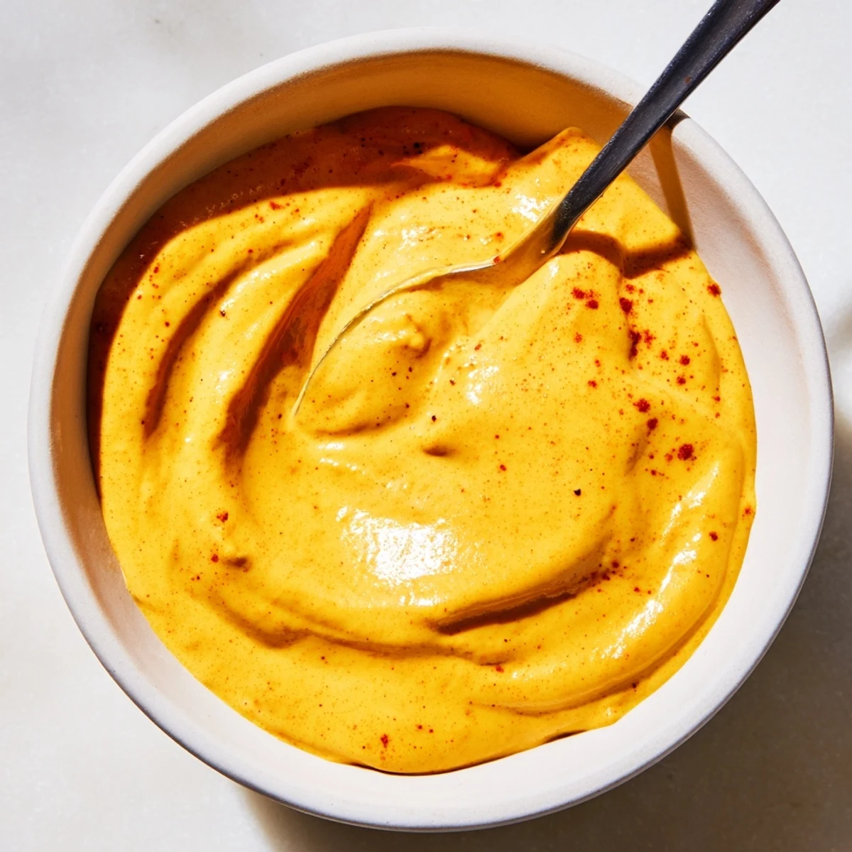 Creamy vegan nacho cashew cheese sauce drizzled generously over crispy tortilla chips