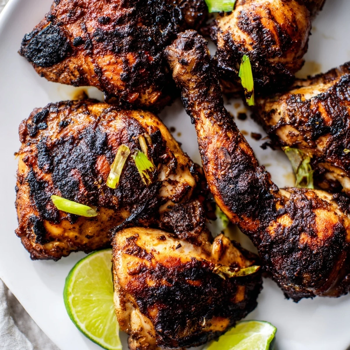 Savory chicken drumsticks coated in homemade jerk seasoning fresh off the barbecue grill