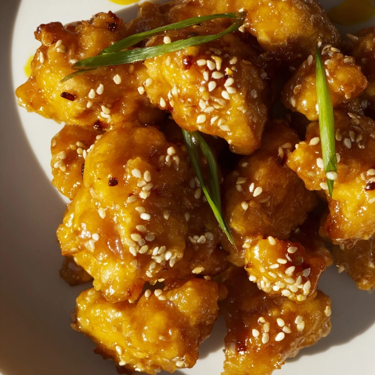 Healthier baked orange chicken drizzled with thick orange glaze over steaming white rice