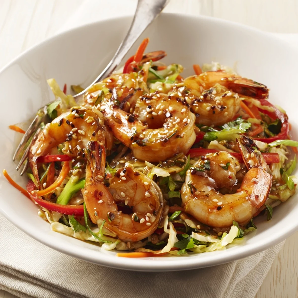Delicious Asian Shrimp And Cabbage Stir Fry sizzling in wok, glossy savory sauce