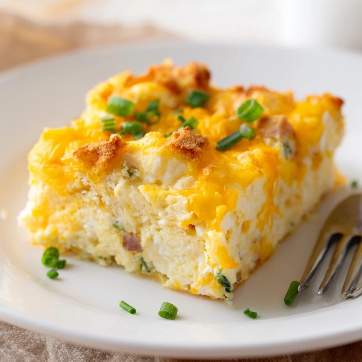 Freshly baked Cheesy Cottage Cheese Eggcloud Bake cooling, pillowy center, scallion sprinkle