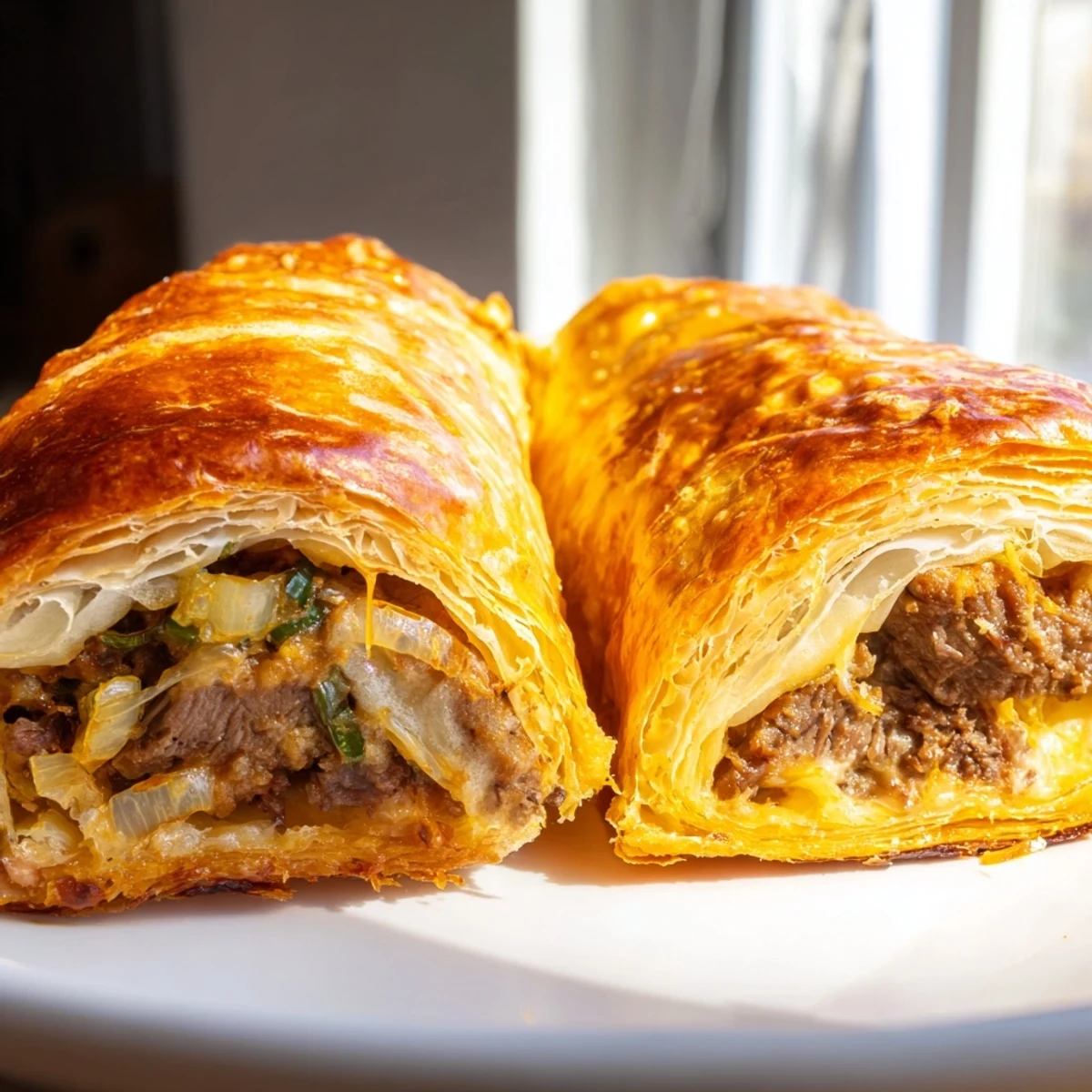 Golden Greggs inspired steak and cheese roll fresh from the oven with melted cheddar