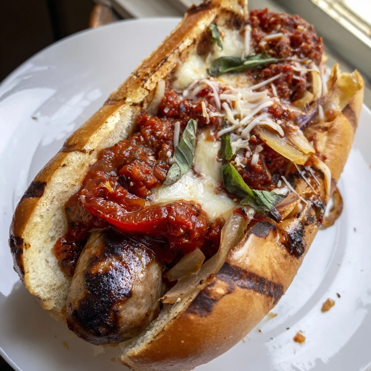 Crispy hoagie rolls stuffed with juicy grilled sausages and robust tomato sauce